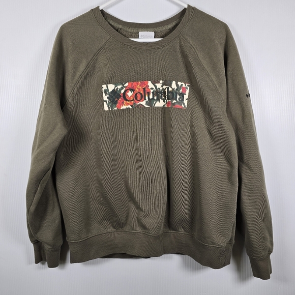 Columbia Womens Olive Green Long Sleeve Sweatshirt Logo Ribbed Cuffs Size XL - Picture 1 of 12